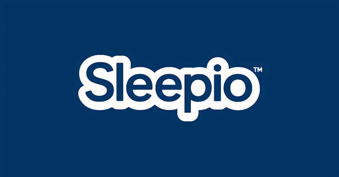 A navy blue background with the words 'Sleepio' written in the middle.