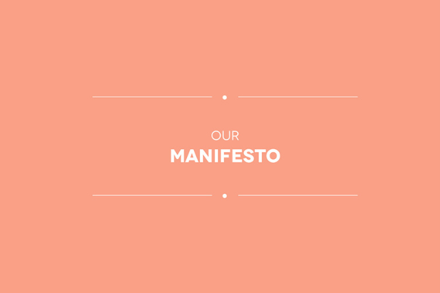 Peach background with the words 'Our manifesto' written on top